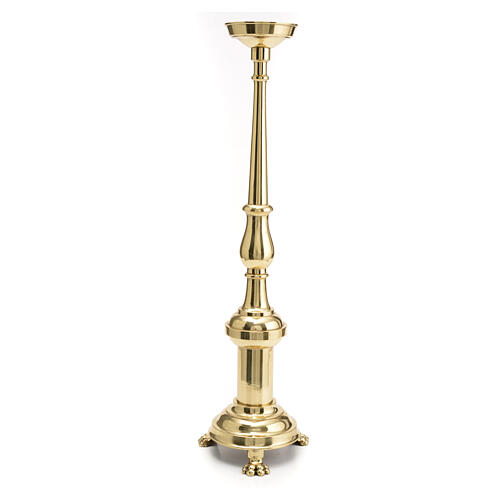Three-legged candle holder of polished brass, h 24 in 3