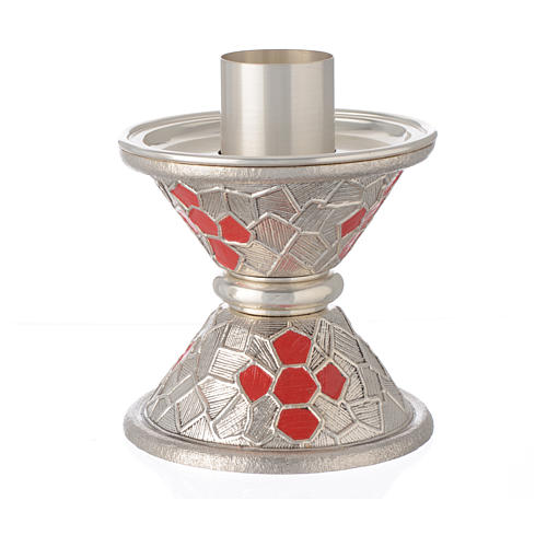 Candeliere con smalti ottone argentato 2