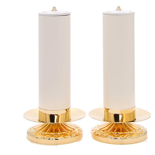 Pair of Empire style candlesticks with PVC candle and cartridge 1