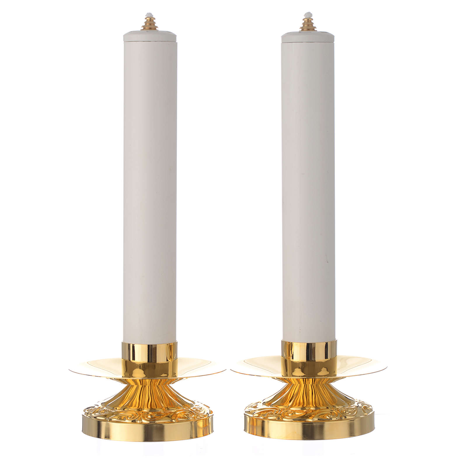 Pair of candlesticks in brass with PVC candle and cartridge online