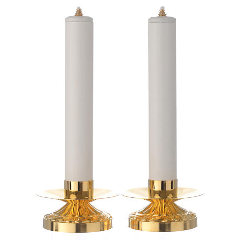 Pair of candlesticks in brass with PVC candle and cartridge 1