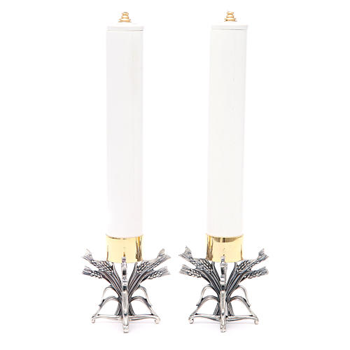 Pair of candlesticks in silver pewter with candle 4