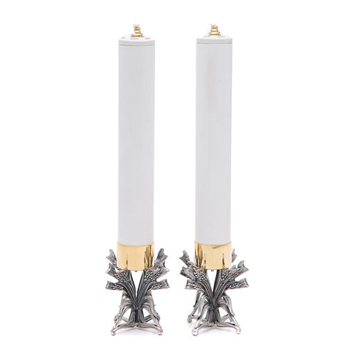 Pair of candlesticks in silver pewter with candle 5
