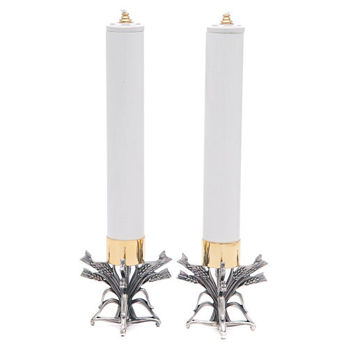 Pair of candlesticks in silver pewter with candle 6