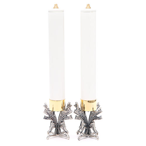 Couple chandeliers étain argenté avec bougies 3