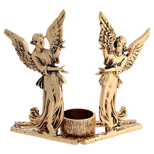 Candle holder in gold cast brass with angels 17cm height 1