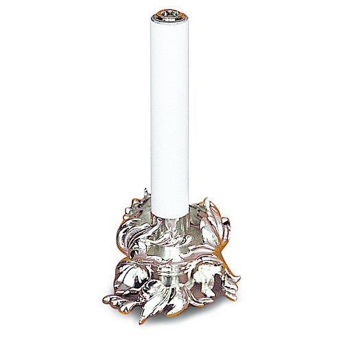 Candeliere ottone fuso argentato decori h cm 12 1