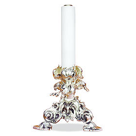Candle holder in silver cast brass with decoration 24cm