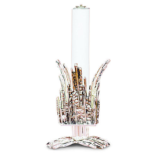 Candeliere stilizzato ottone fuso argentato h 20 cm 1