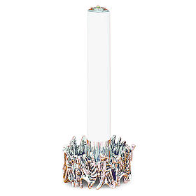 Porta-vela decorada latão moldado prateado h 11 cm