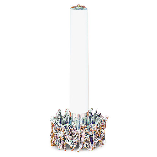 Porta-vela decorada latão moldado prateado h 11 cm 1