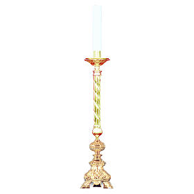 Baroque style candle holder in golden cast brass, 60cm