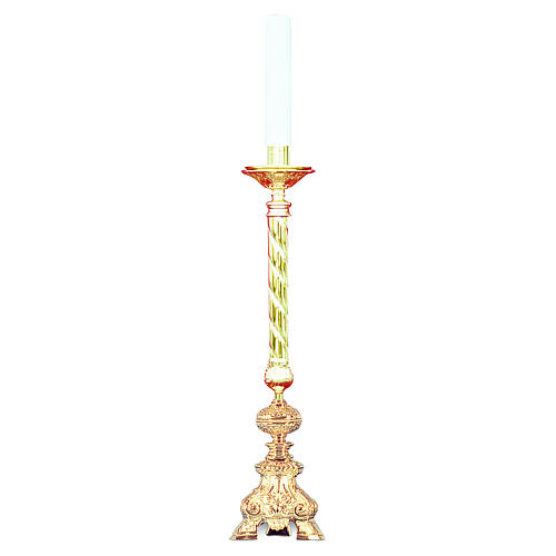 Baroque style candle holder in golden cast brass, 60cm 1