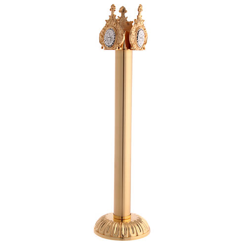 Candeliere processionale ottone dorato fuso h totale 54 cm 5