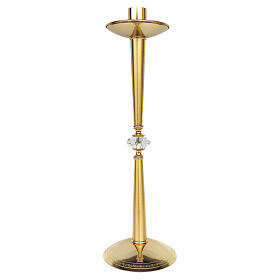 Processional candle in cast brass with knop in crystal 57cm