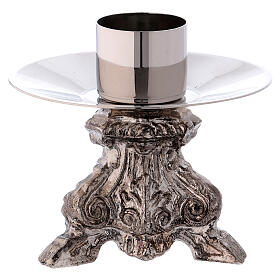 Silver-plated brass candlestick with three-legged base