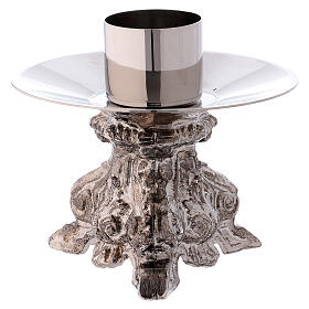 Silver-plated brass candlestick with three-legged base