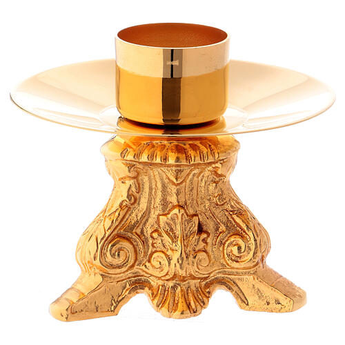 Gold plated brass candlestick with decorated base 1