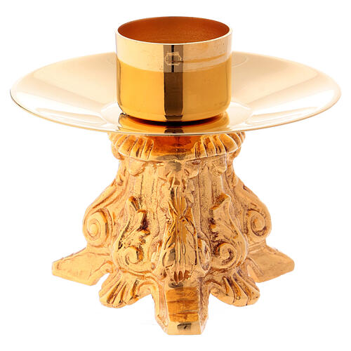 Gold plated brass candlestick with decorated base 2