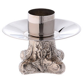 Silver-plated brass candlestick with four-feet base