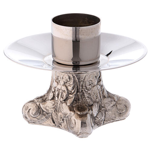 Silver-plated brass candlestick with four-feet base 2