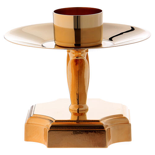 Gold plated brass candlestick 6 in squared base 1