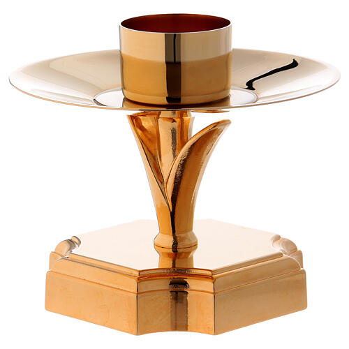 Gold plated brass candlestick 6 in squared base 2