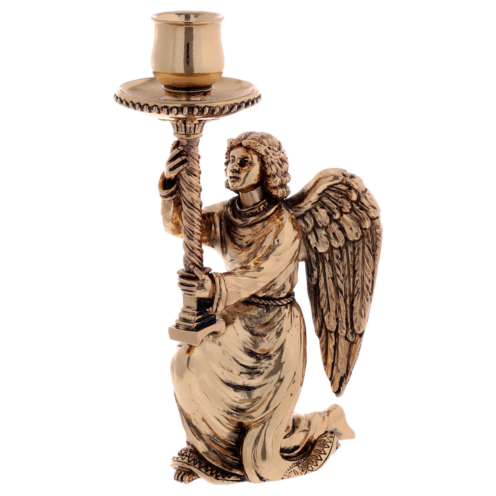 Candeliere da altare angelo resina oro antico