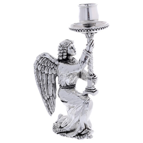 Altar candlestick with angel, resin with old silver finish 2