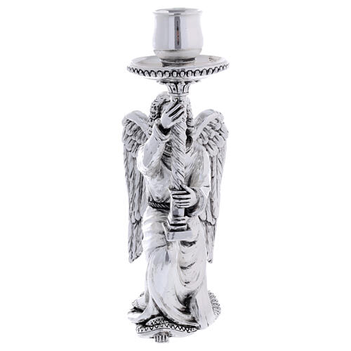 Altar candlestick with angel, resin with old silver finish 5