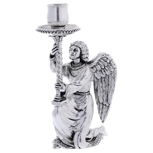 Świecznik ołtarzowy z żywicy, wyk. srebro antykowane, z aniołem 3
