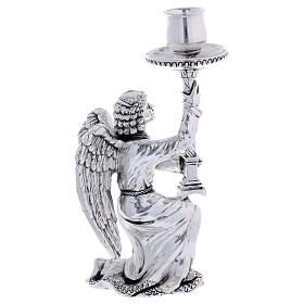 Castiçal de altar anjo resina acabamento prata antiga