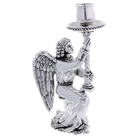 Castiçal de altar anjo resina acabamento prata antiga