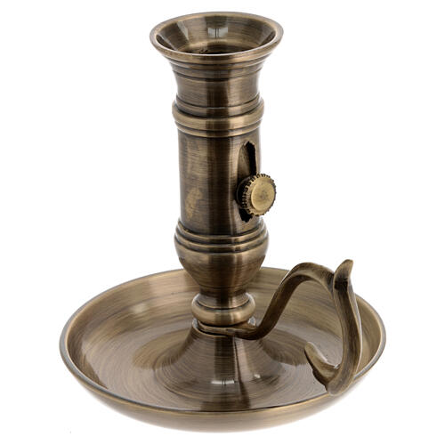 Candle holder with plate and handle, antique finish brass, for 0.8-1 in candles 2