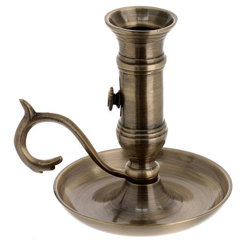 Candle holder with plate and handle, antique finish brass, for 0.8-1 in candles 3