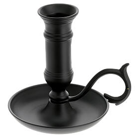 Black metal candle holder with plate and handle for 0.8-1 in candles
