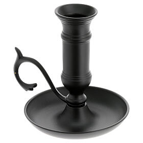 Black metal candle holder with plate and handle for 0.8-1 in candles