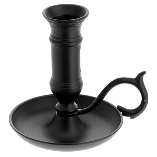 Black metal candle holder with plate and handle for 0.8-1 in candles 1