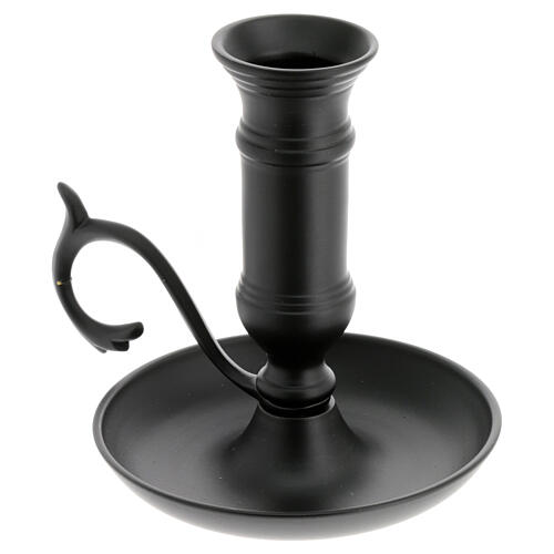 Black metal candle holder with plate and handle for 0.8-1 in candles 2