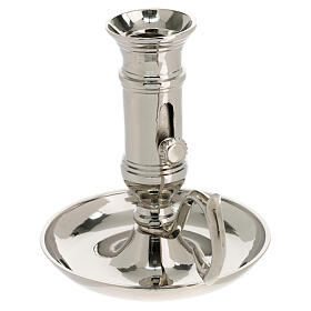 Candle holder with plate and handle, silver-plated brass, for 0.8-1 in candles