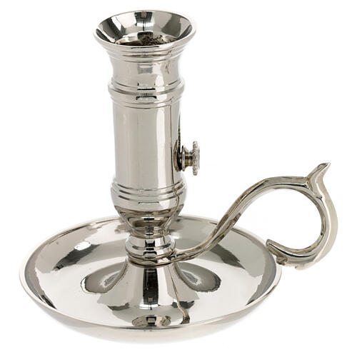 Candle holder with plate and handle, silver-plated brass, for 0.8-1 in candles 1