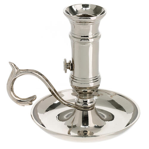 Candle holder with plate and handle, silver-plated brass, for 0.8-1 in candles 3