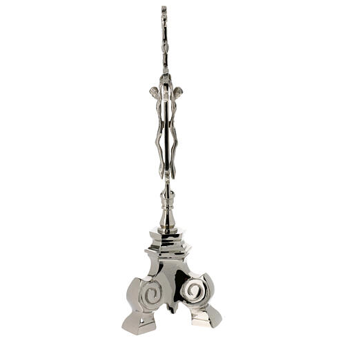 Silver-plated brass table crucifix h 35 cm tripod base 3