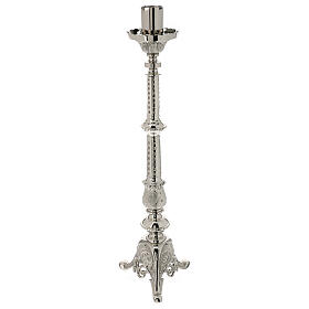 Silver-plated brass candlestick with floral pattern, h 24 in