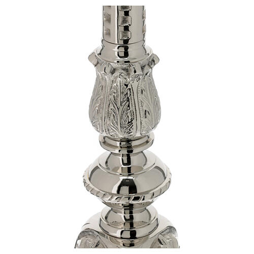Silver-plated brass candlestick with floral pattern, h 24 in 3