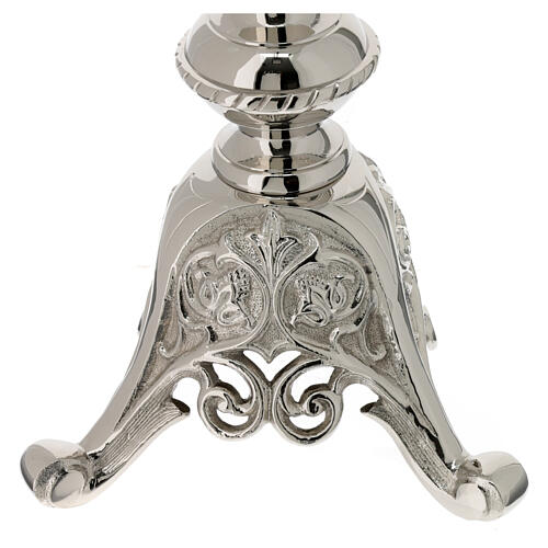 Silver-plated brass candlestick with floral pattern, h 24 in 6