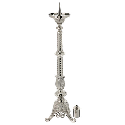 Silver-plated brass candlestick with floral pattern, h 24 in 8