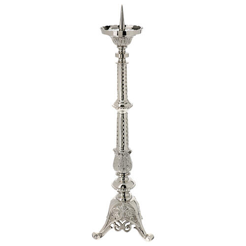 Silver-plated brass candlestick with floral decoration h 60 cm 5