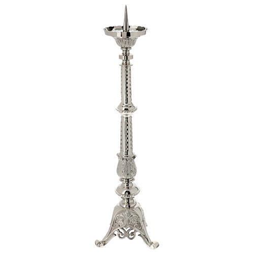 Silver-plated brass candlestick, h 43 in, floral pattern 5