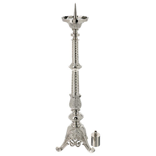 Silver-plated brass candlestick, h 43 in, floral pattern 8